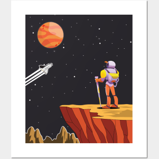 Retro Astronaut from Rear View on Planet Posters and Art